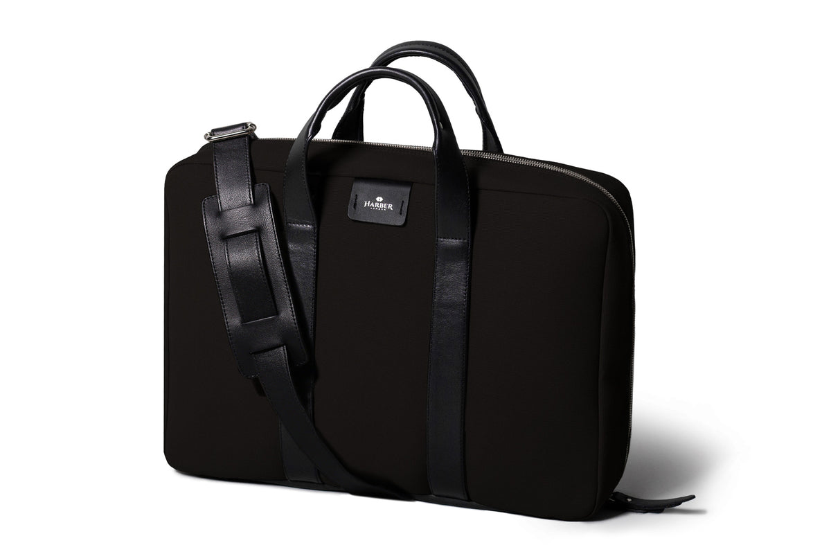 Rugged Laptop Briefcase – Black Fabric / Black Leather