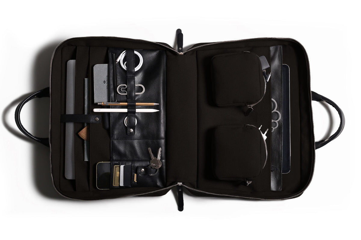 Rugged Laptop Briefcase – Black Fabric / Black Leather