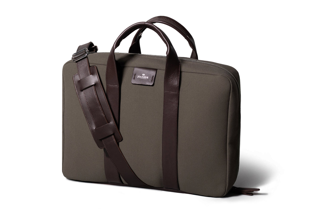 Rugged Laptop Briefcase – Mocha Fabric / Brown Leather