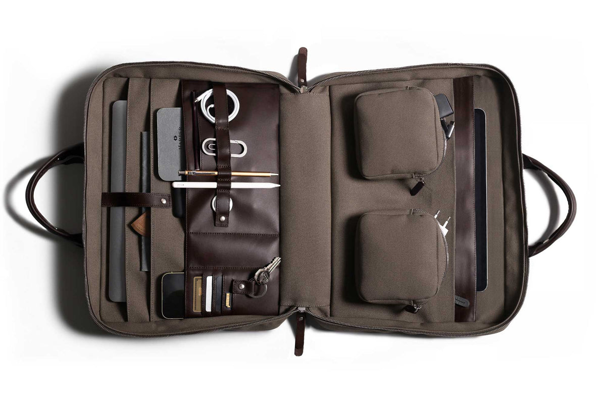 Rugged Laptop Briefcase – Mocha Fabric / Brown Leather