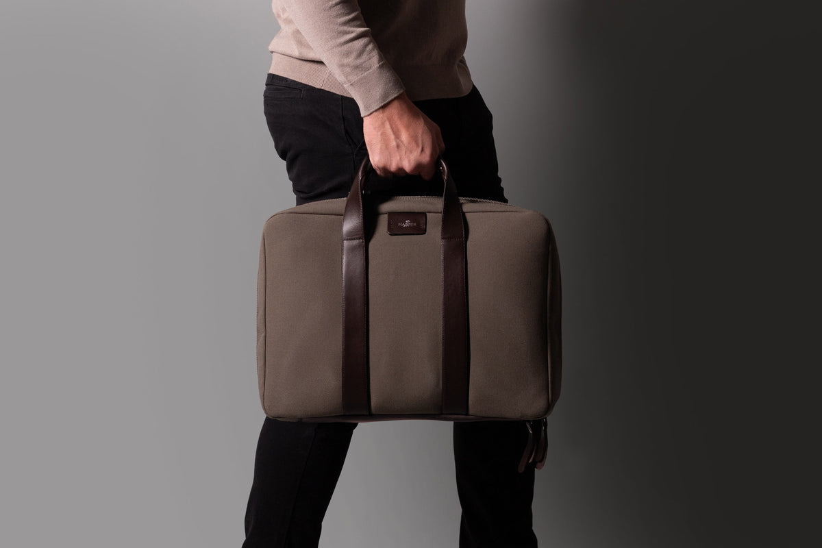 Rugged Laptop Briefcase – Mocha Fabric / Brown Leather