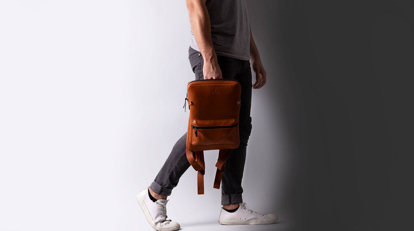 Slim leather backpack