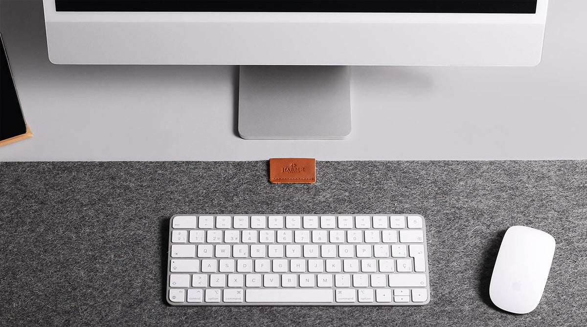 Desk Apple setup with premium wool felt desk pad