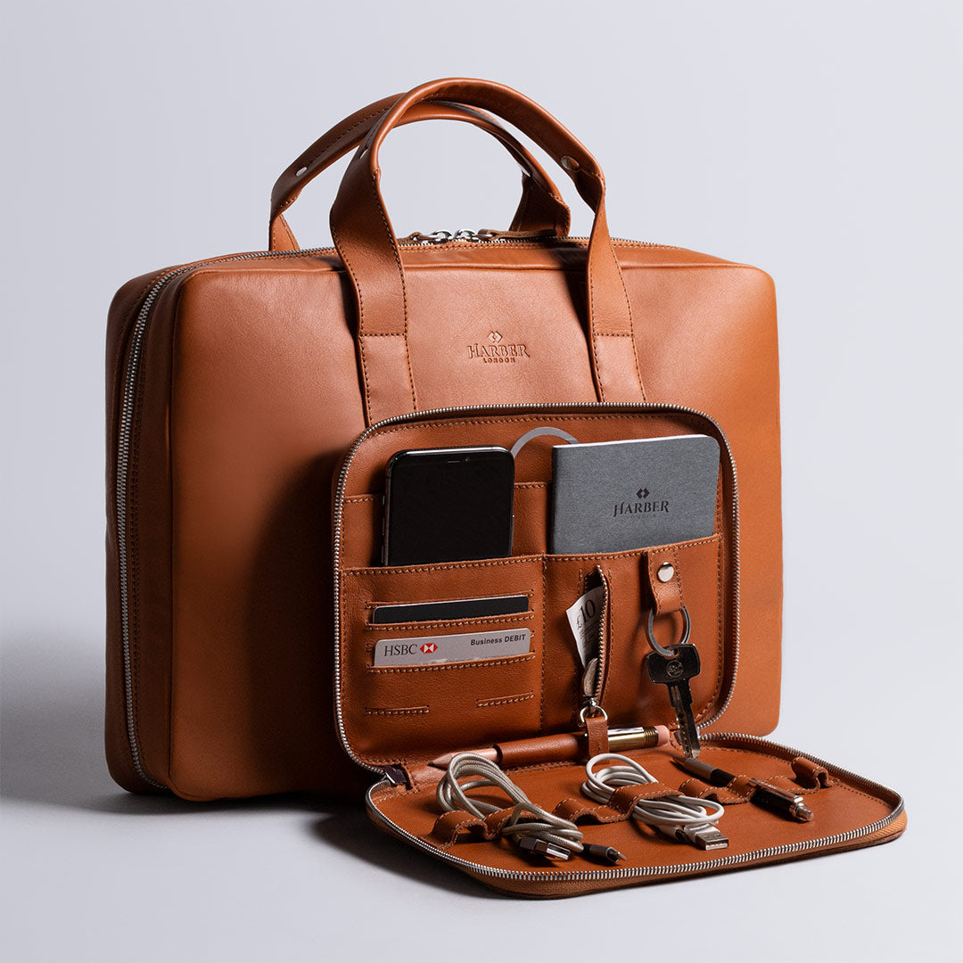 Leather work briefcase with nomad insert
