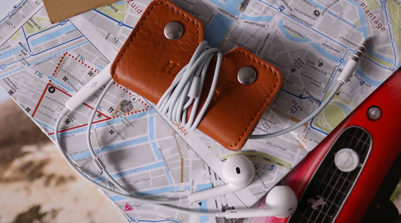 Leather Earphone Cord Wrap Case