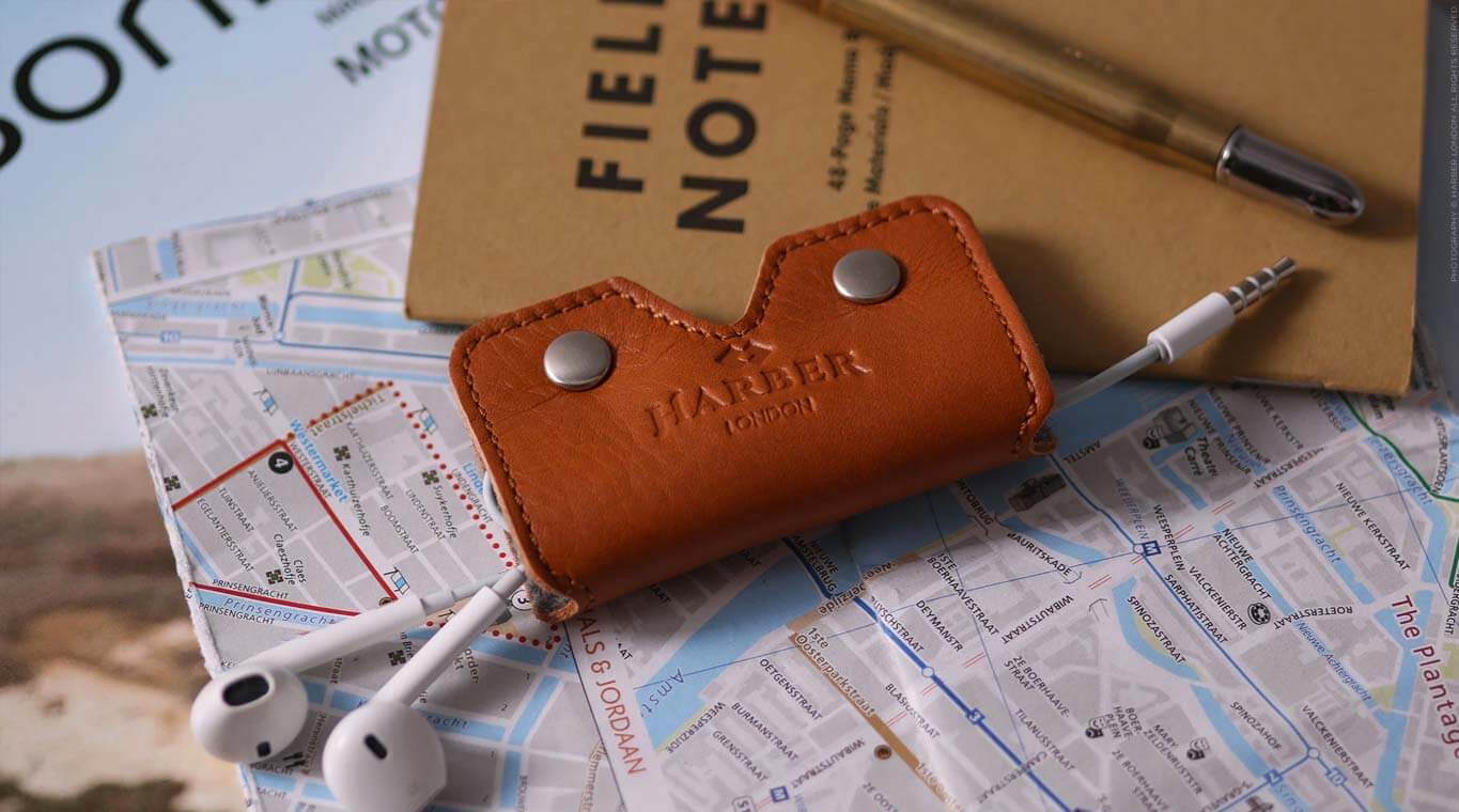 Leather Earphone Cord Wrap Case