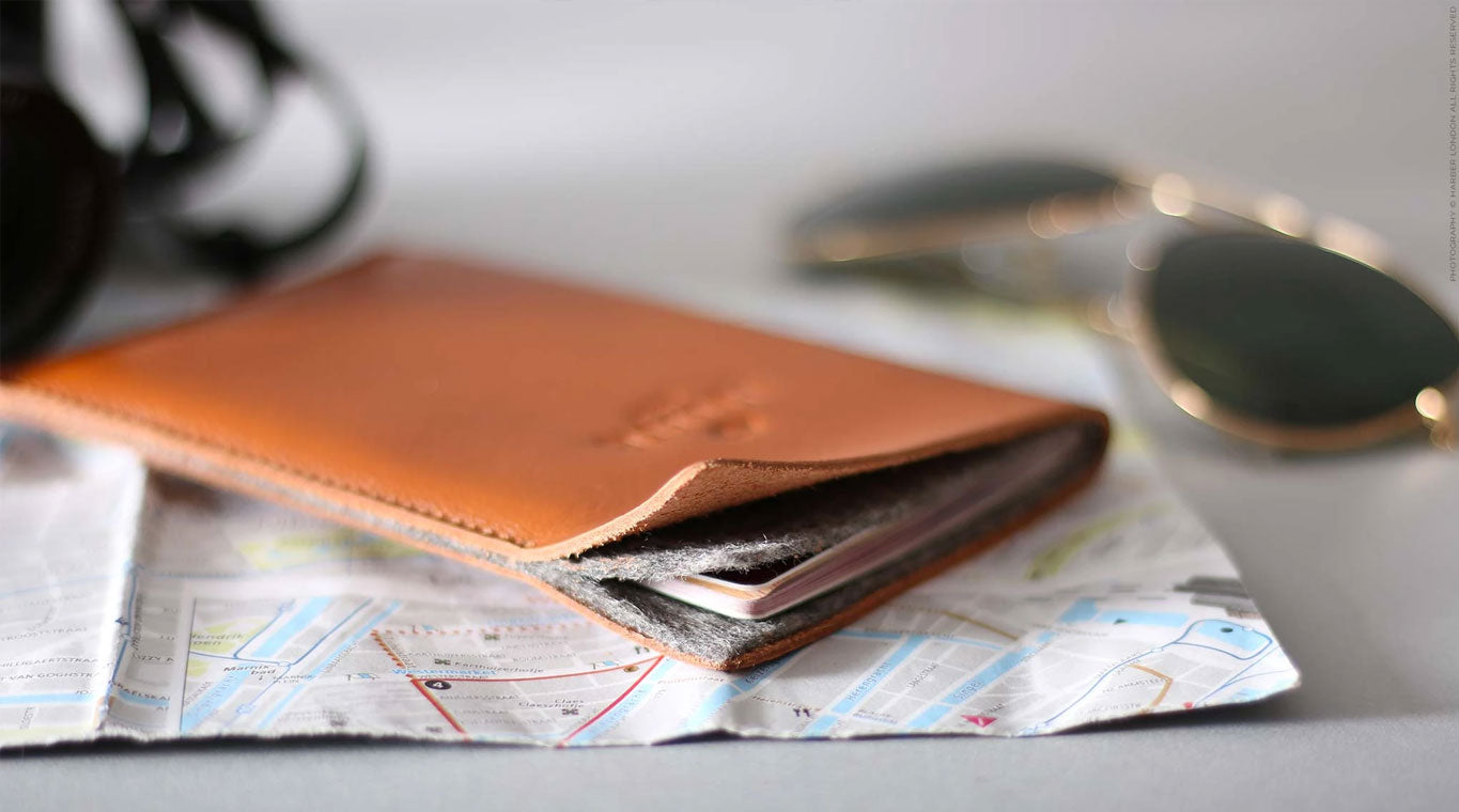 leather felt passport wallet