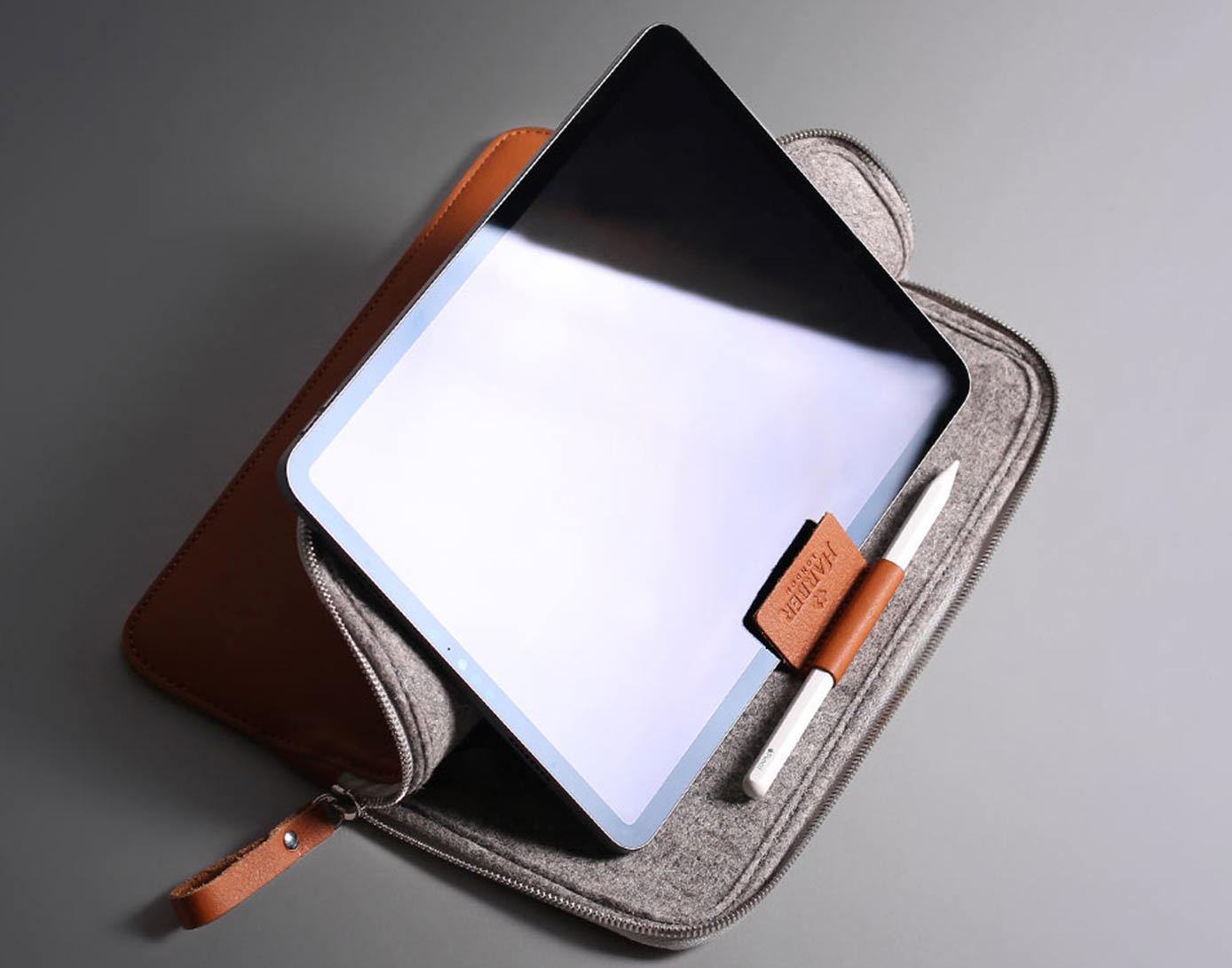 Slim iPad leather sleeve with stand