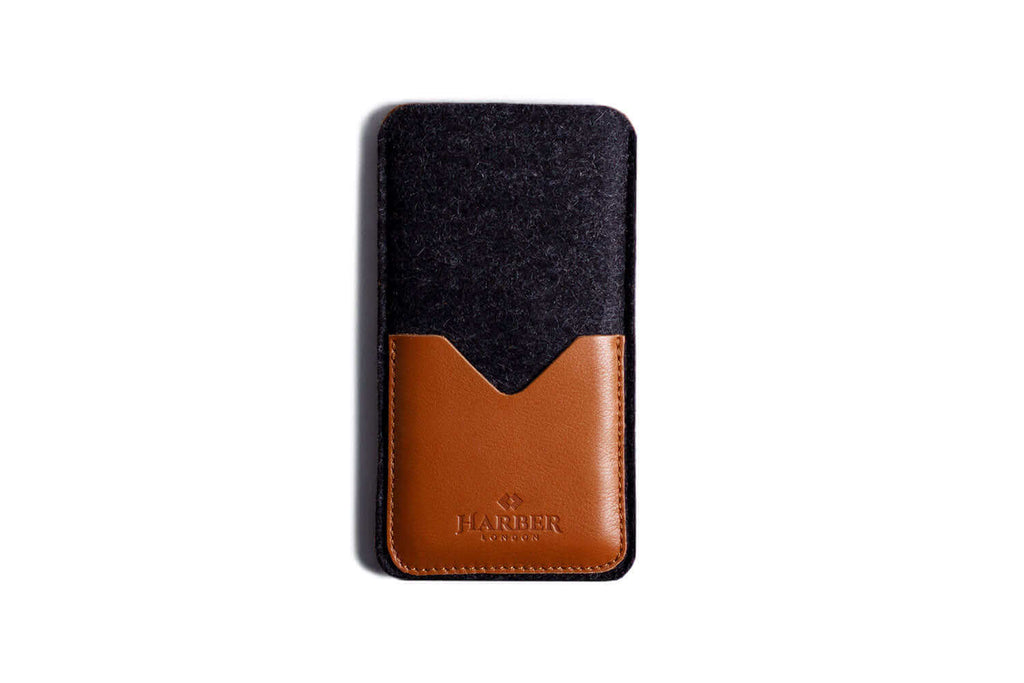 Portefeuille en cuir avec pochette pour smartphone Tan