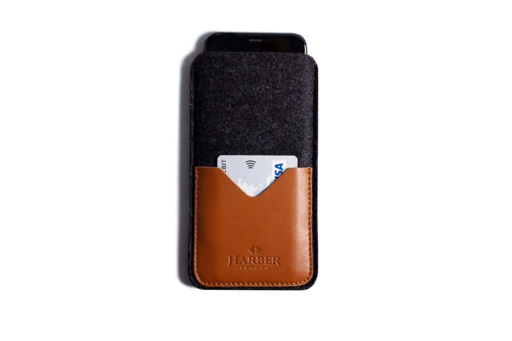 Portefeuille en cuir avec pochette pour smartphone Tan