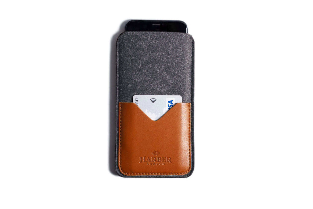 Classique - Portefeuille en cuir avec pochette pour smartphone Tan