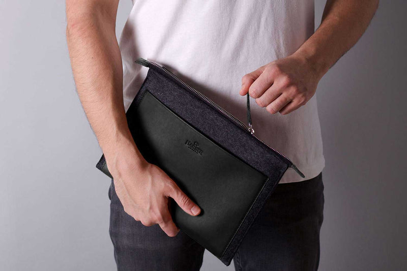 Folio Macbook Leather & Felt Sleeve Black