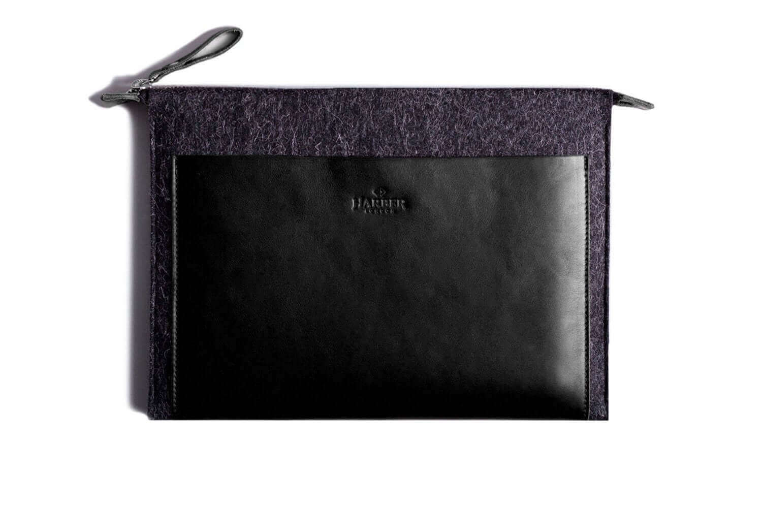 Housse Folio Macbook Cuir & Feutre Noir