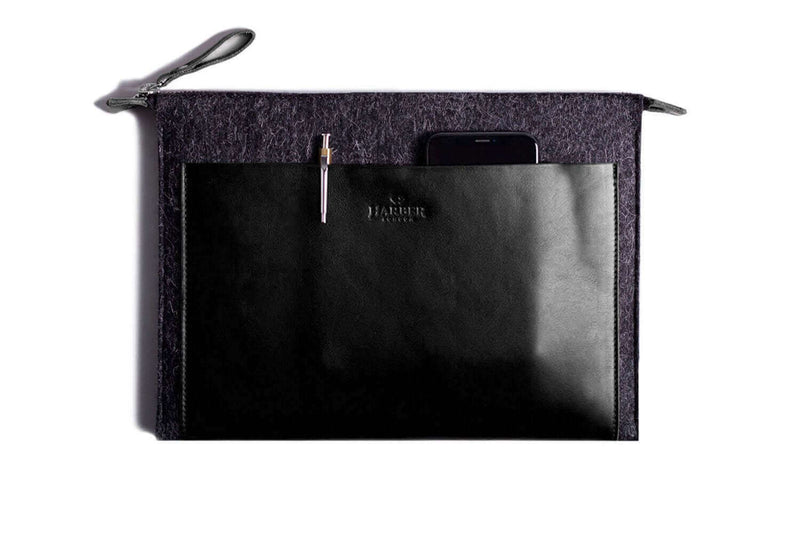Folio Macbook Leather & Felt Sleeve Black