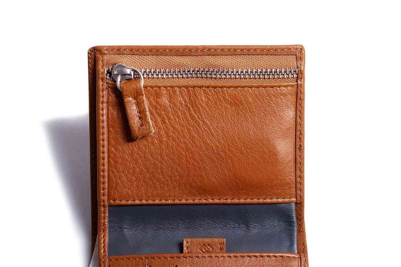 Leather Bifold Zip Wallet with RFID Protection Tan
