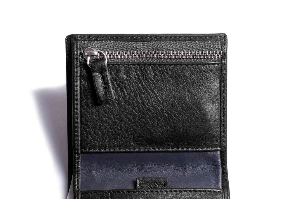 Leather Bifold Zip Wallet with RFID Protection Black