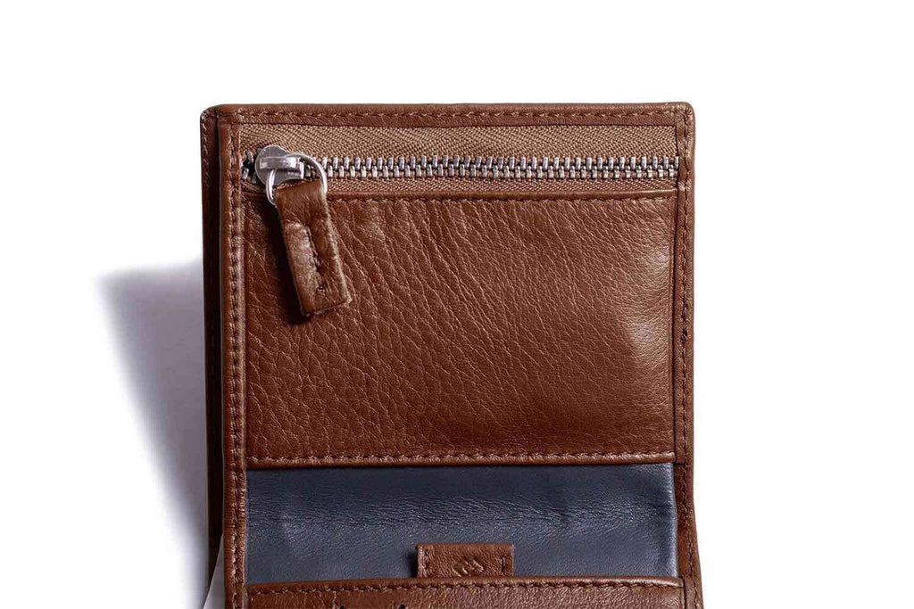 Leather Bifold Zip Wallet with RFID Protection Deep Brown