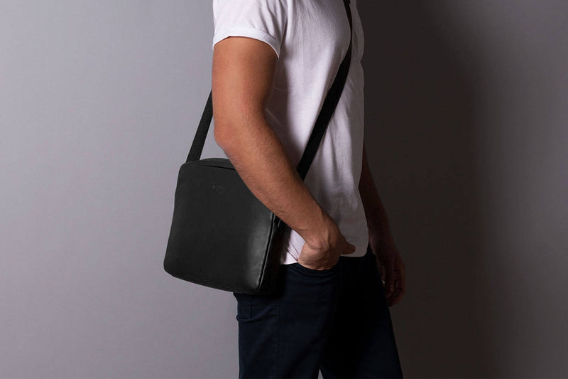 Leather Messenger Bag for iPad Black