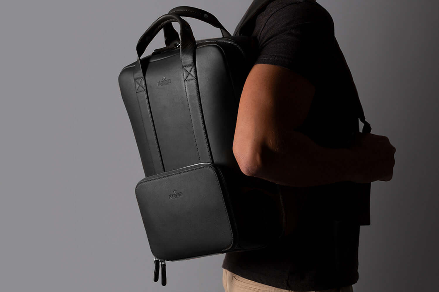 Black leather rucksack laptop Outlet