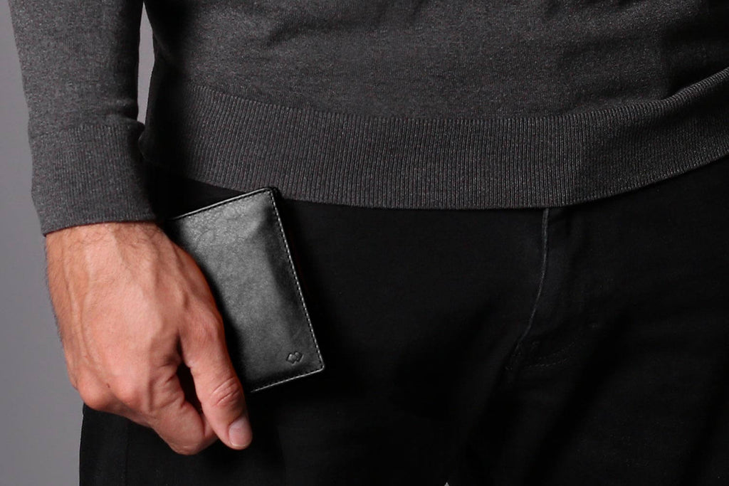 Portefeuille zippé à deux volets en cuir avec protection RFID noir