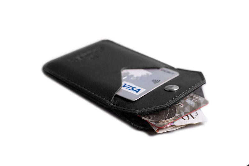 Leather Snap Card Holder - 2 pockets Black