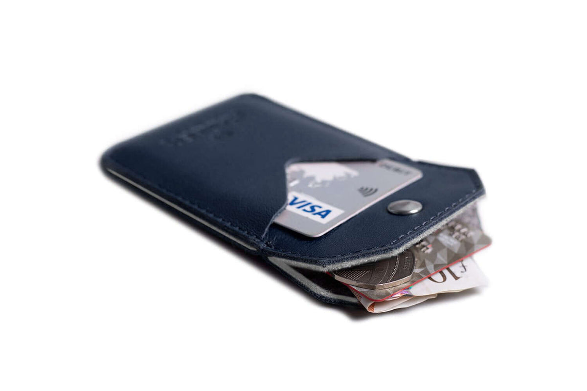 Leather Snap Card Holder - 2 pockets Navy