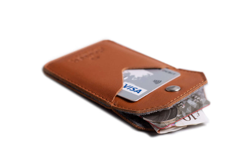 Leather Snap Card Holder - 2 pockets Tan