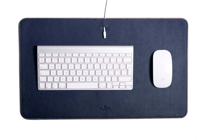 Leather Desk Mat Navy Microfibre