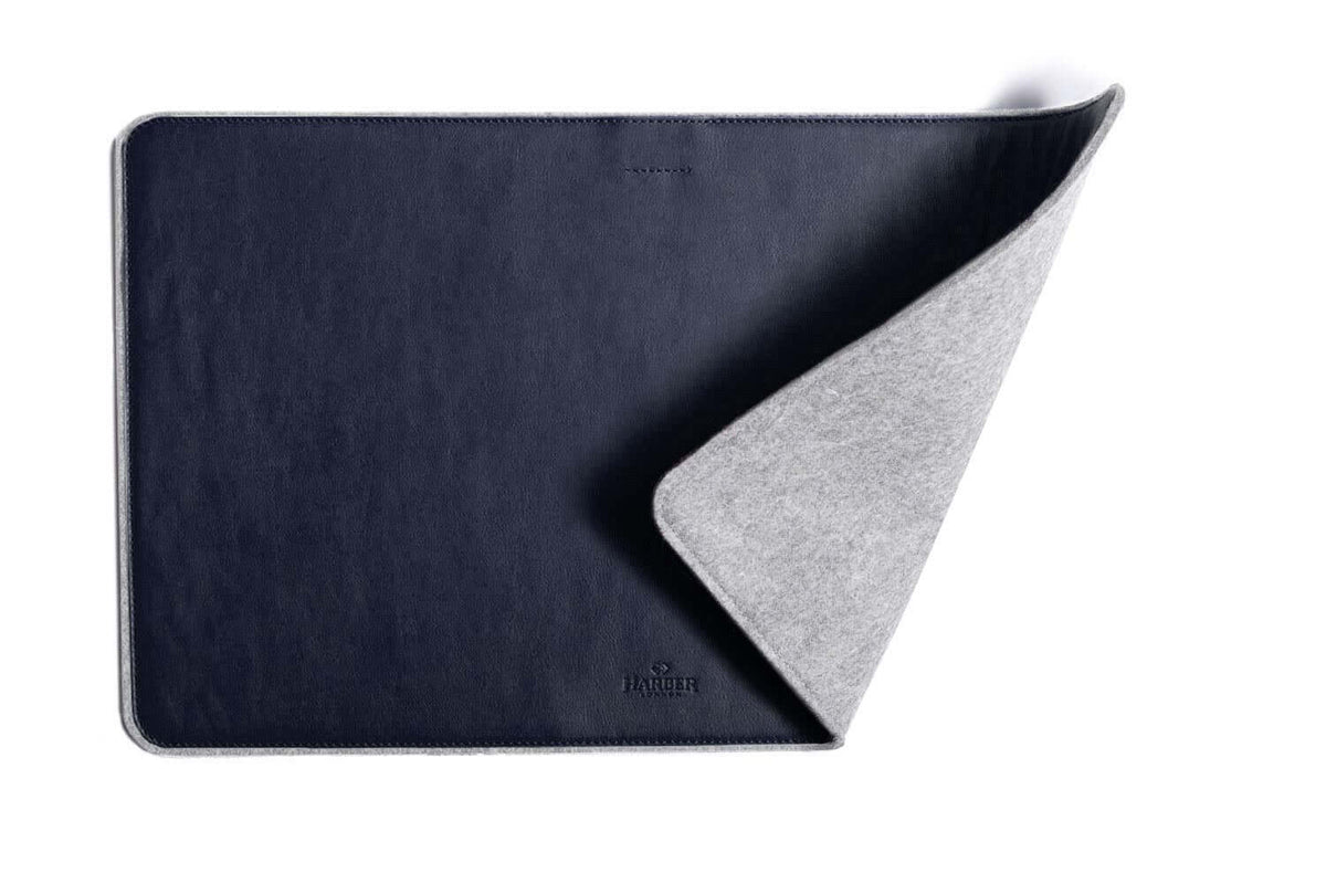 Leather Desk Mat Navy Felt