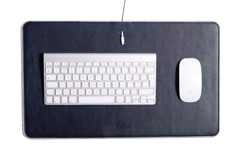 Leather Desk Mat Navy Felt