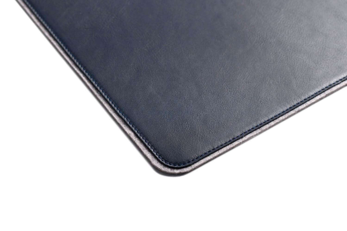 Leather Desk Mat Navy Felt