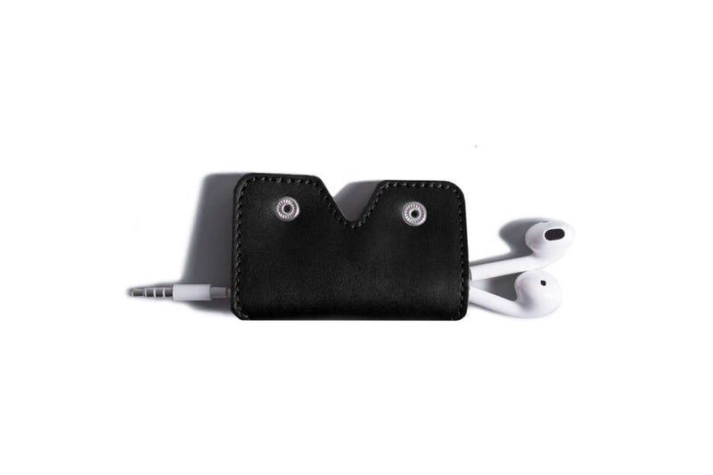  Leather Earphone Cord Wrap Case Black