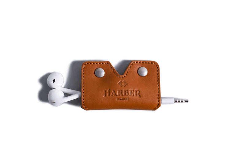  Leather Earphone Cord Wrap Case Tan