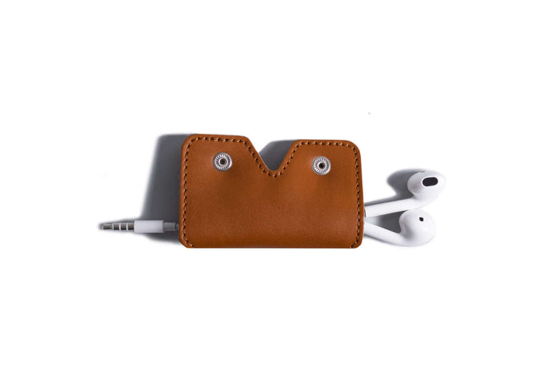  Leather Earphone Cord Wrap Case Tan