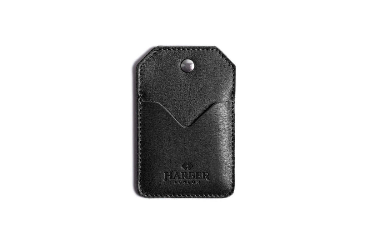 Leather Snap Card Holder - 2 pockets Black