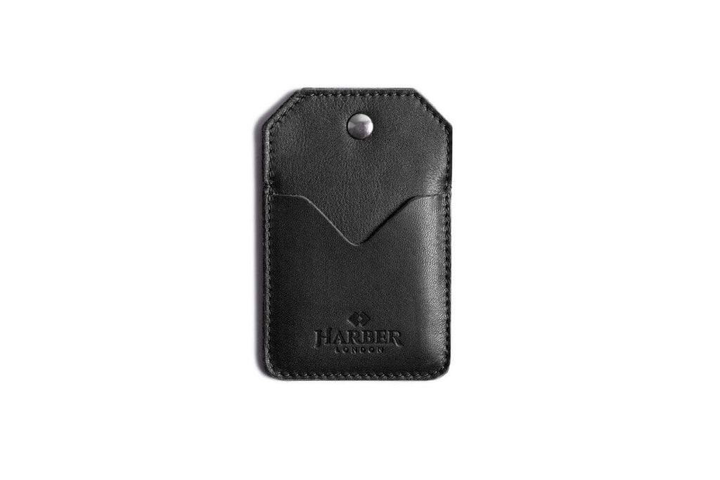 Porte-cartes à pression en cuir - 2 poches Noir