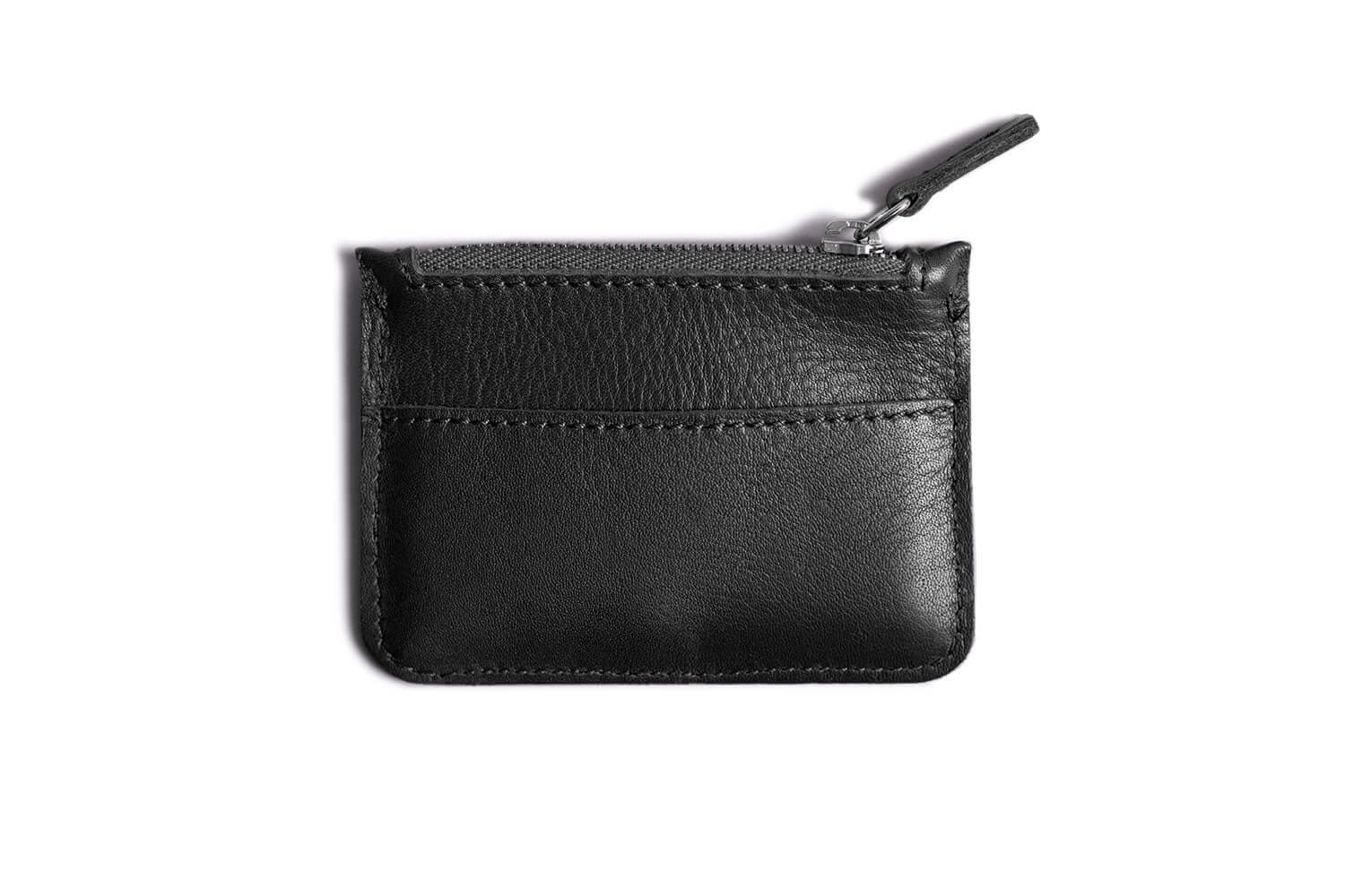 Porte-monnaie zippé en cuir noir