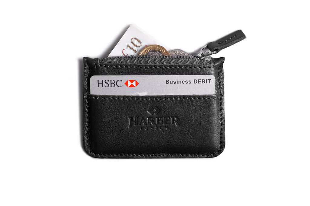 Leather Zip Coin Wallet Black