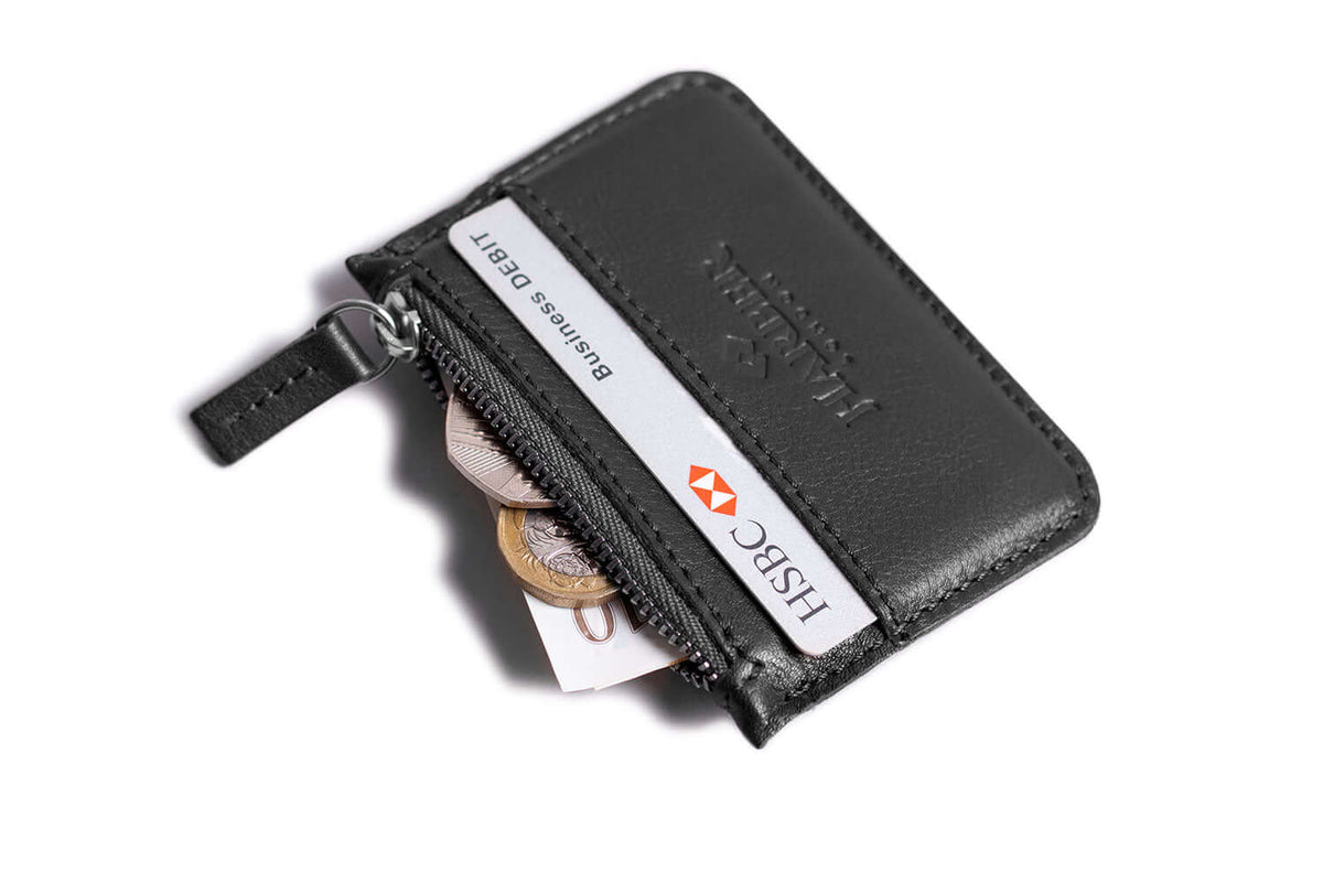 Leather Zip Coin Wallet Black