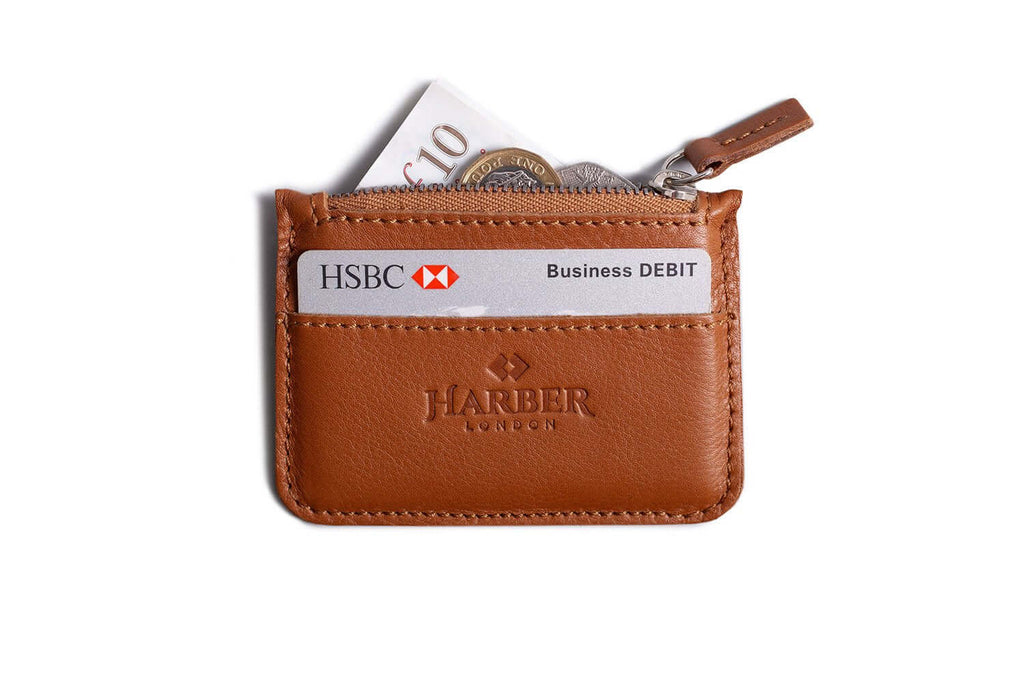 Leather Zip Coin Wallet Tan