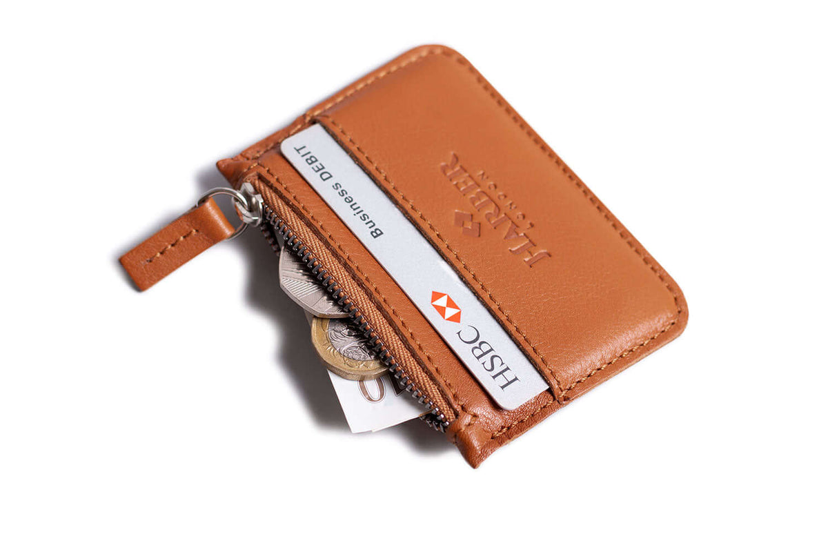 Leather Zip Coin Wallet Tan