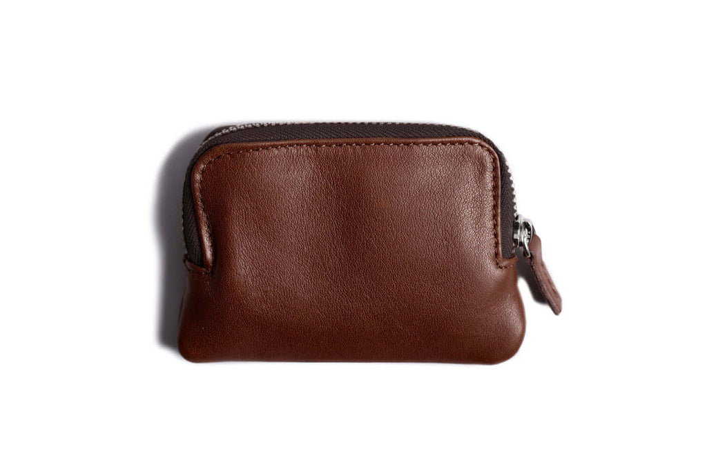 Portefeuille pochette zippée en cuir marron foncé