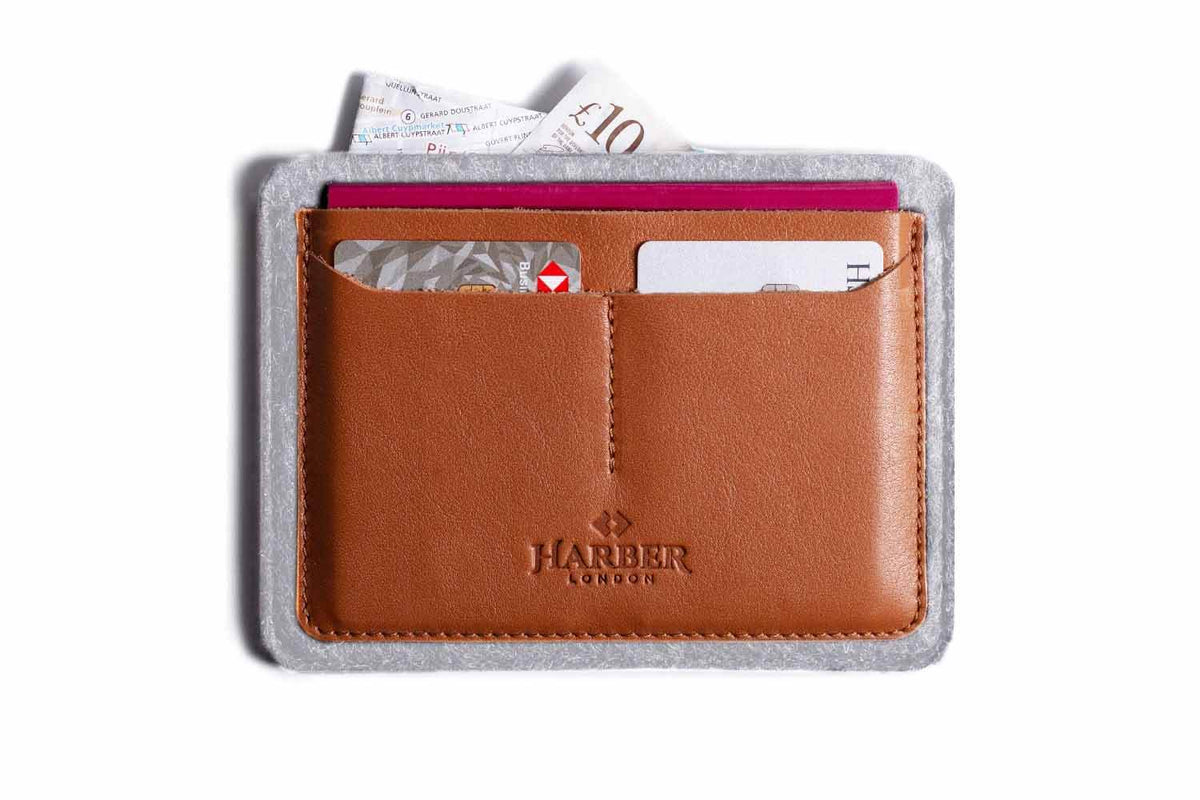  Flat Leather Passport Holder Tan/Light Felt