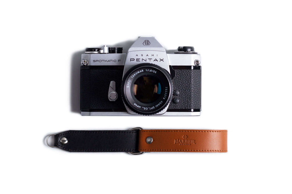 Leather Slide Camera Wrist Strap Tan/Black