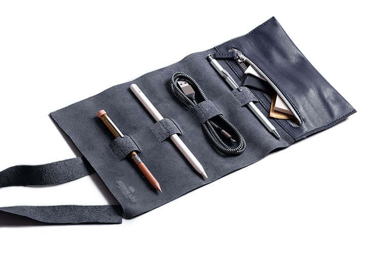 Mini Zip Leather Rollup Cord & Tools Wrap Navy