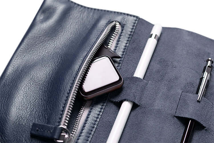 Mini Zip Leather Rollup Cord & Tools Wrap Navy