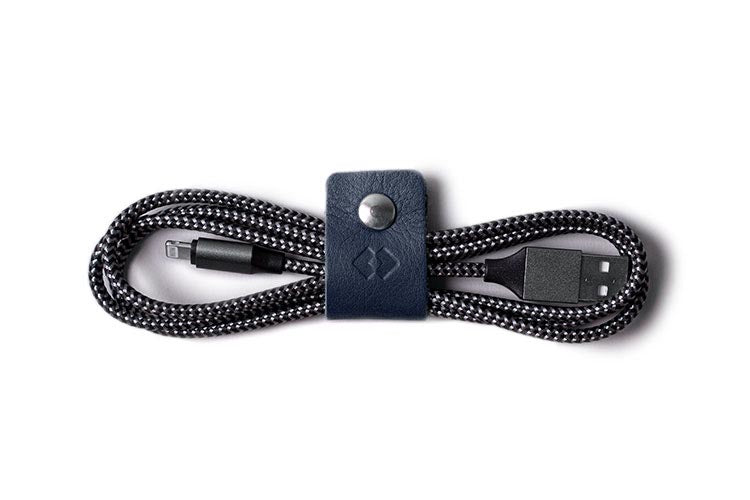 Navy Leather Cable Organiser