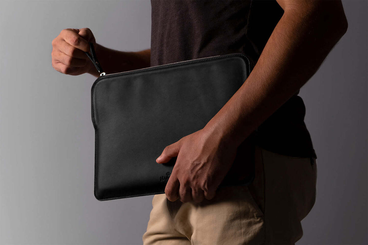 Slim Leather Folio Laptop Case No. 7 Black