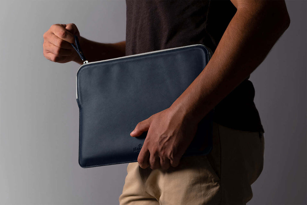 Étui folio fin en cuir pour ordinateur portable n° 7, bleu marine