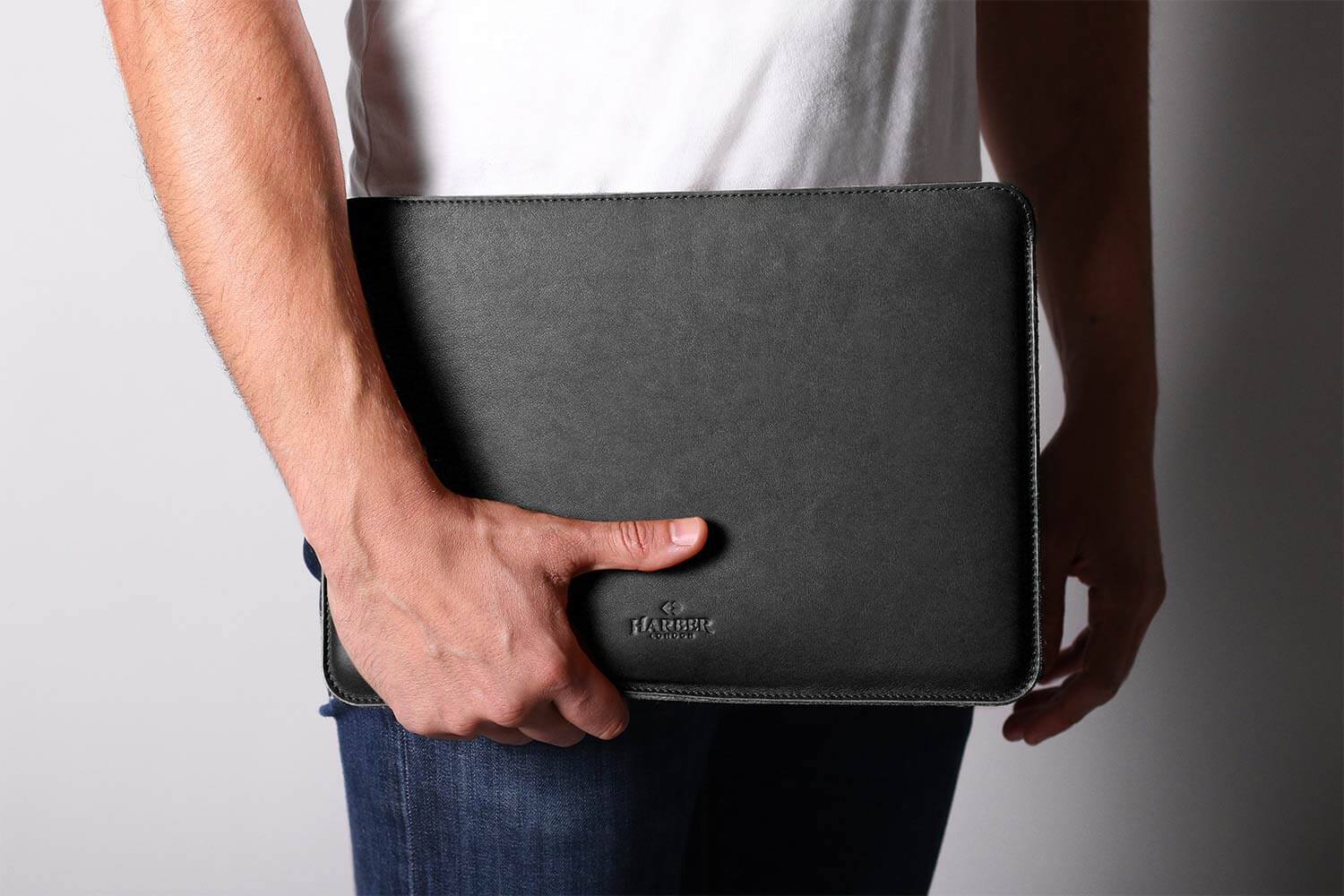 Étui fin en cuir pour MacBook, noir